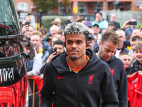 Luis Diaz of Liverpool arrives for the Premier League match between Wolverhampton Wanderers and Liverpool at Molineux in Wolverhampton, Engl...