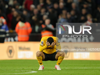 Jo?o Gomes of Wolverhampton Wanderers reacts at the final whistle during the Premier League match between Wolverhampton Wanderers and Liverp...