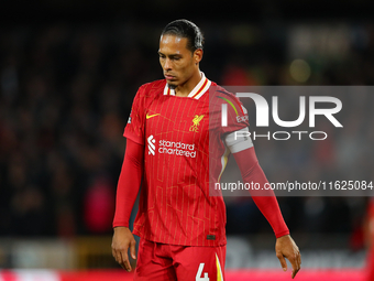 Virgil van Dijk of Liverpool during the Premier League match between Wolverhampton Wanderers and Liverpool at Molineux in Wolverhampton, Eng...