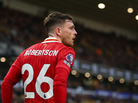 Liverpool's Andrew Robertson is in action during the Premier League match between Wolverhampton Wanderers and Liverpool at Molineux in Wolve...