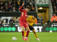 Liverpool's Curtis Jones in action with Joao Gomes of Wolverhampton Wanderers during the Premier League match between Wolverhampton Wanderer...