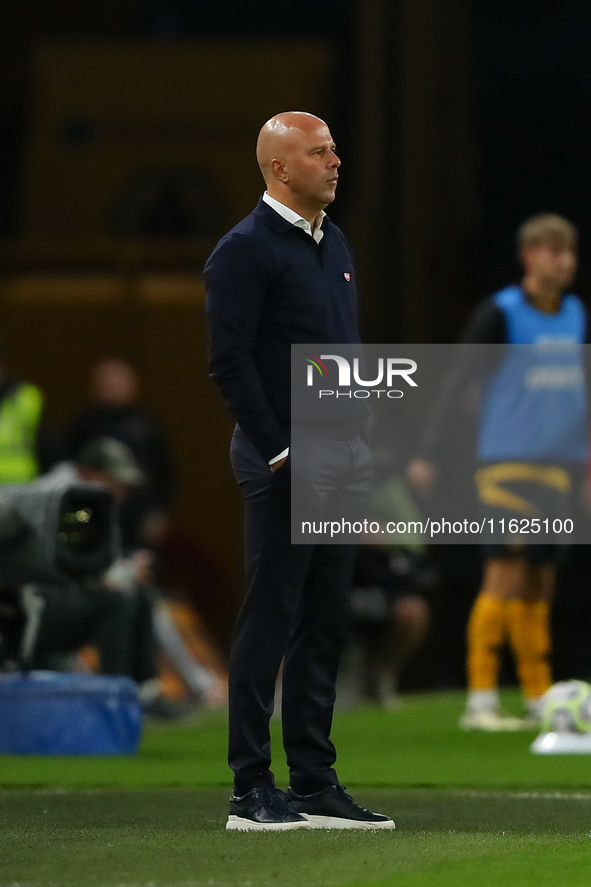 Liverpool manager Arne Slot looks on during the Premier League match between Wolverhampton Wanderers and Liverpool at Molineux in Wolverhamp...