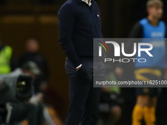 Liverpool manager Arne Slot looks on during the Premier League match between Wolverhampton Wanderers and Liverpool at Molineux in Wolverhamp...