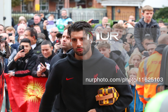 Dominik Szoboszlai of Liverpool arrives for the Premier League match between Wolverhampton Wanderers and Liverpool at Molineux in Wolverhamp...