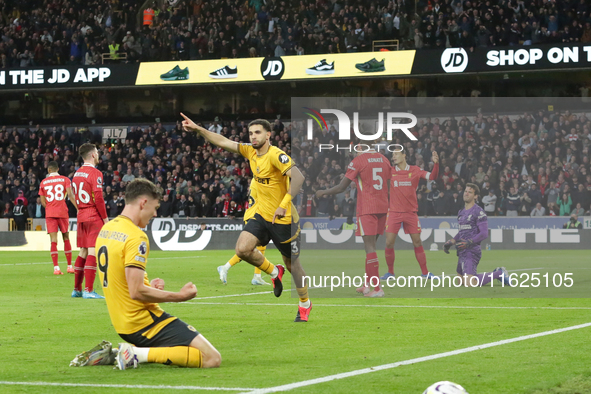 Rayan Ait-Nouri of Wolverhampton Wanderers celebrates after scoring their first goal during the Premier League match between Wolverhampton W...