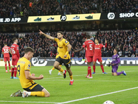 Rayan Ait-Nouri of Wolverhampton Wanderers celebrates after scoring their first goal during the Premier League match between Wolverhampton W...