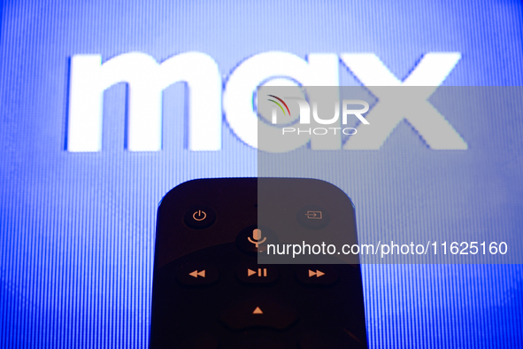 Max app displayed on a tv screen and a remote control are seen in this illustration photo taken in Krakow, Poland on September 30, 2024. 