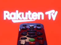 Rakuten TV app displayed on a tv screen and a remote control are seen in this illustration photo taken in Krakow, Poland on September 30, 20...