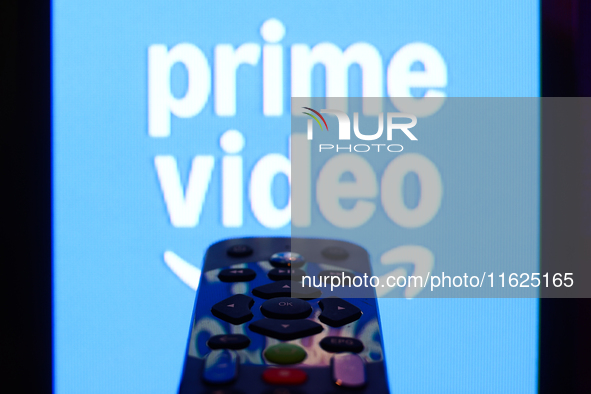 Prime Video app displayed on a tv screen and a remote control are seen in this illustration photo taken in Krakow, Poland on September 30, 2...