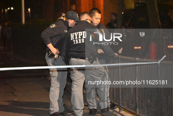 One man dies and two other men are injured following a shooting in Bedford-Stuyvesant, Brooklyn, New York, United States, on September 30, 2...