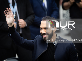 El Salvador's President Nayib Bukele attends an event at the monument to Libertador General San Martin in Buenos Aires, Argentina, on Septem...