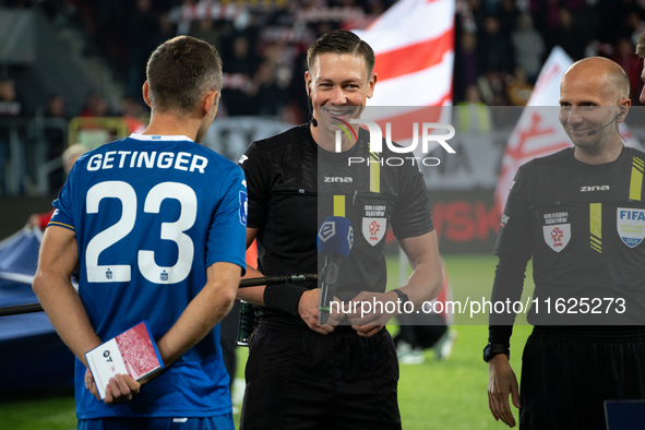 Referee Patryk Gryckiewicz officiates the game between KS Cracovia and Stal Mielec in Krakow, Poland, on September 30, 2024. PKO BP Ekstrakl...