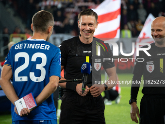 Referee Patryk Gryckiewicz officiates the game between KS Cracovia and Stal Mielec in Krakow, Poland, on September 30, 2024. PKO BP Ekstrakl...