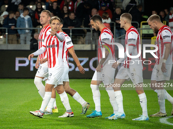 Cracovia players participate in the game between KS Cracovia and Stal Mielec in Krakow, Poland, on September 30, 2024. PKO BP Ekstraklasa, P...