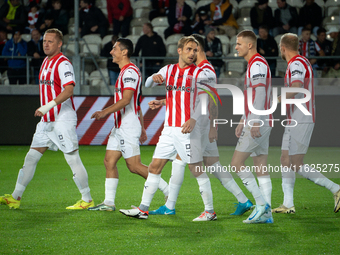 Cracovia players participate in the game between KS Cracovia and Stal Mielec in Krakow, Poland, on September 30, 2024. PKO BP Ekstraklasa, P...