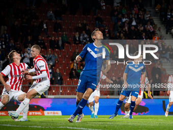 Krystian Getinger participates in the game between KS Cracovia and Stal Mielec in Krakow, Poland, on September 30, 2024. PKO BP Ekstraklasa,...