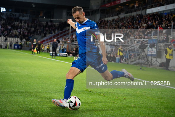 Krystian Getinger participates in the game between KS Cracovia and Stal Mielec in Krakow, Poland, on September 30, 2024. PKO BP Ekstraklasa,...