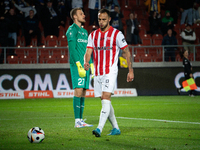 Virgil Ghita and goalkeeper Henrich Ravas during the game between KS Cracovia and Stal Mielec in Krakow, Poland, on September 30, 2024. PKO...