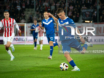 Dawid Tkacz plays during the game between KS Cracovia and Stal Mielec in Krakow, Poland, on September 30, 2024. PKO BP Ekstraklasa, Polish f...