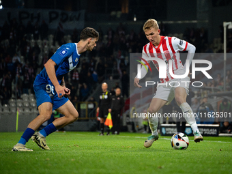 Bartosz Biedrzycki and Robert Dadok participate in the game between KS Cracovia and Stal Mielec in Krakow, Poland, on September 30, 2024. PK...