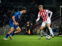 Bartosz Biedrzycki and Robert Dadok participate in the game between KS Cracovia and Stal Mielec in Krakow, Poland, on September 30, 2024. PK...