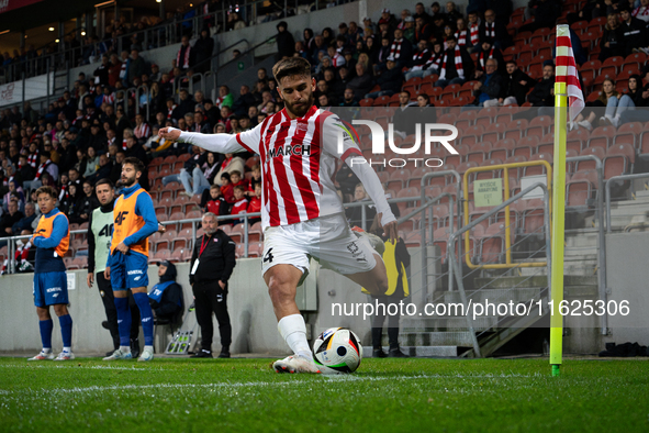 Ajdin Hasic plays during the game between KS Cracovia and Stal Mielec in Krakow, Poland, on September 30, 2024. PKO BP Ekstraklasa, Polish f...