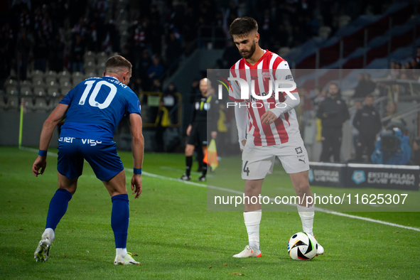 Ajdin Hasic plays during the game between KS Cracovia and Stal Mielec in Krakow, Poland, on September 30, 2024. PKO BP Ekstraklasa, Polish f...