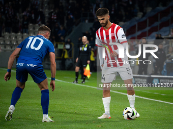 Ajdin Hasic plays during the game between KS Cracovia and Stal Mielec in Krakow, Poland, on September 30, 2024. PKO BP Ekstraklasa, Polish f...