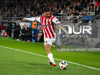 Ajdin Hasic plays during the game between KS Cracovia and Stal Mielec in Krakow, Poland, on September 30, 2024. PKO BP Ekstraklasa, Polish f...