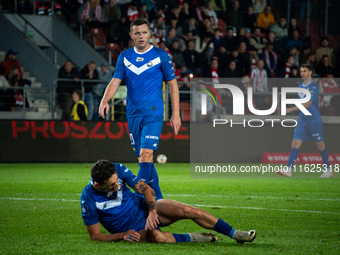 Mateusz Matras and Robert Dadok play during the game between KS Cracovia and Stal Mielec in Krakow, Poland, on September 30, 2024. PKO BP Ek...