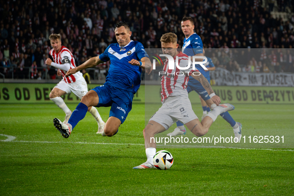 Michal Rakoczy and Piotr Wlazlo play during the game between KS Cracovia and Stal Mielec in Krakow, Poland, on September 30, 2024. PKO BP Ek...