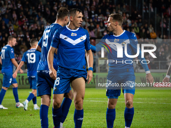 Piotr Wlazlo and Alvis Jaunzems play during the game between KS Cracovia and Stal Mielec in Krakow, Poland, on September 30, 2024. PKO BP Ek...