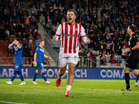 Benjamin Kallman celebrates scoring a goal during the game between KS Cracovia and Stal Mielec in Krakow, Poland, on September 30, 2024. PKO...