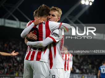 Cracovia players celebrate scoring a goal during the game between KS Cracovia and Stal Mielec in Krakow, Poland, on September 30, 2024. PKO...