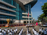 The flag raising ceremony takes place in Hong Kong, China, on October 1, 2024. (