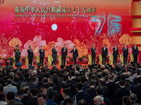 The toasting ceremony takes place on stage during the government national day reception in Hong Kong, on October 1, 2024. (