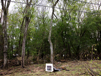 Debris is scattered in Chilhowie, Virginia on September 30, 2024, after Hurricane Helene caused the South Fork Holston River to overflow. (