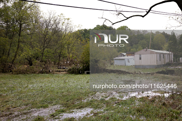 Debris is scattered in Chilhowie, Virginia on September 30, 2024, after Hurricane Helene caused the South Fork Holston River to overflow. 