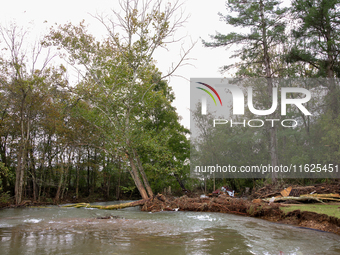 A tree lays in the South Fork Holston River in Chilhowie, Virginia on September 30, 2024, after Hurricane Helene caused widespread damage in...