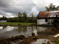 A rural property is flooded in Chilhowie, Virginia on September 30, 2024, after Hurricane Helene caused widespread in the region. (