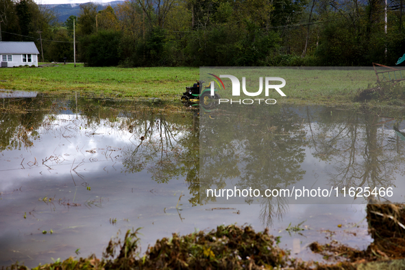 A rural property is flooded in Chilhowie, Virginia on September 30, 2024, after Hurricane Helene caused widespread in the region. 