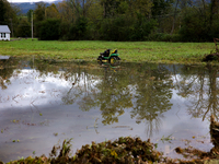 A rural property is flooded in Chilhowie, Virginia on September 30, 2024, after Hurricane Helene caused widespread in the region. (