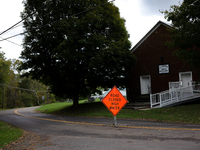 A road is blocked in Chilhowie, Virginia on September 30, 2024, after Hurricane Helene caused severe flooding in the region. (