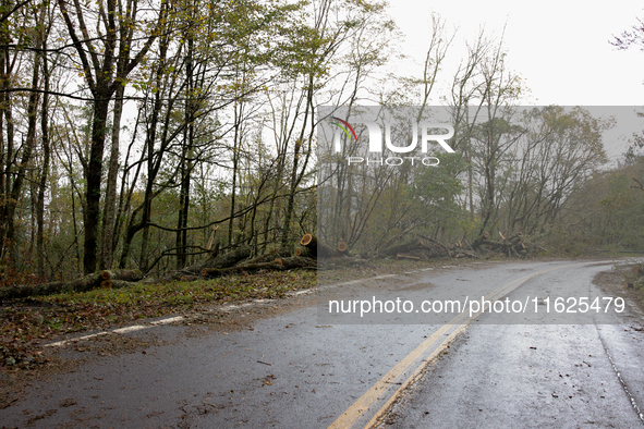 Damage from Hurricane Helene is seen in Whitetop, Virginia on September 30, 2024. 