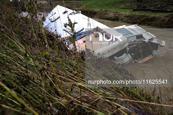 Damage from Hurricane Helene is seen in Lansing, North Carolina on September 30, 2024. 