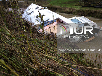 Damage from Hurricane Helene is seen in Lansing, North Carolina on September 30, 2024. (