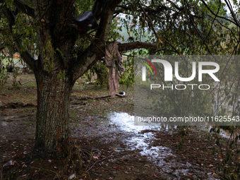 Damage from Hurricane Helene is seen in Lansing, North Carolina on September 30, 2024. (