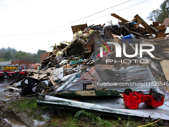 Damage from Hurricane Helene is seen in Lansing, North Carolina on September 30, 2024. (