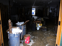 Repairs are seen at a business in Lansing, North Carolina on September 30, 2024 after Hurricane Helene caused widespread damage in the regio...