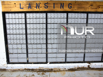 Mud covers the floor of the U.S. Post Office in Lansing, North Carolina on September 30, 2024 after Hurricane Helene caused widespread damag...